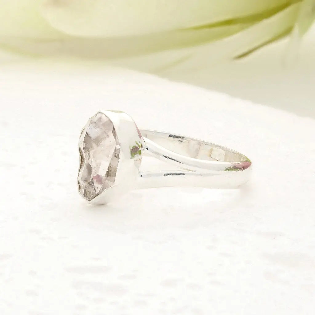 Natural Herkimer Diamond Raw Crystal Ring