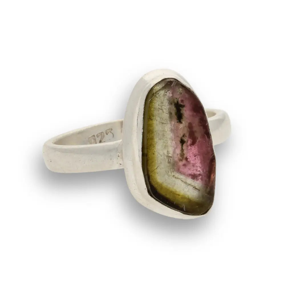 Get your Natural Watermelon Tourmaline Slice Ring Set in 925 Silver online now or in store at Forever Gems in Franschhoek, South Africa