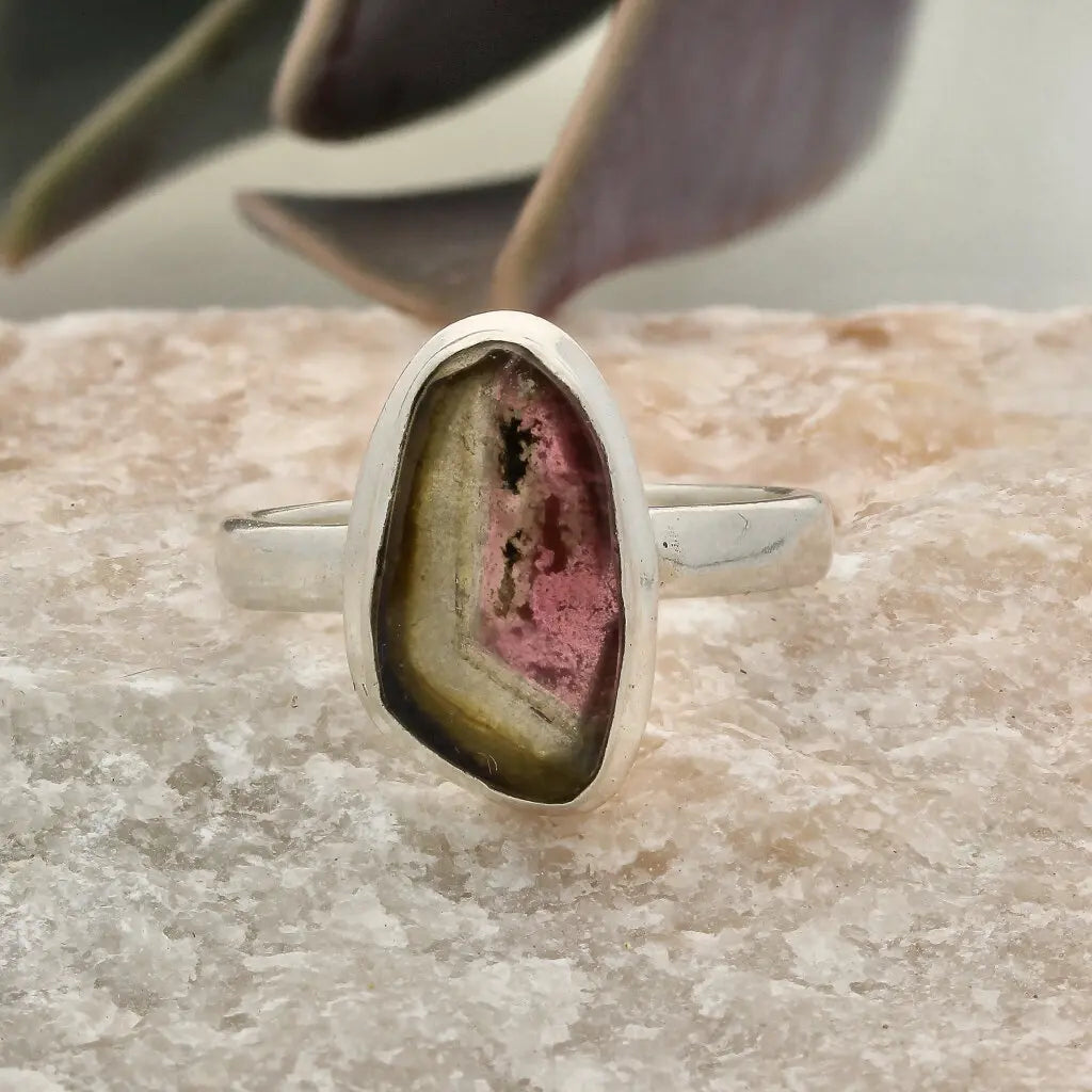 Get your Natural Watermelon Tourmaline Slice Ring Set in 925 Silver online now or in store at Forever Gems in Franschhoek, South Africa