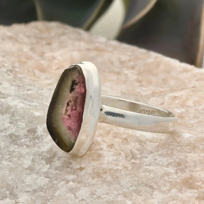 Get your Natural Watermelon Tourmaline Slice Ring Set in 925 Silver online now or in store at Forever Gems in Franschhoek, South Africa