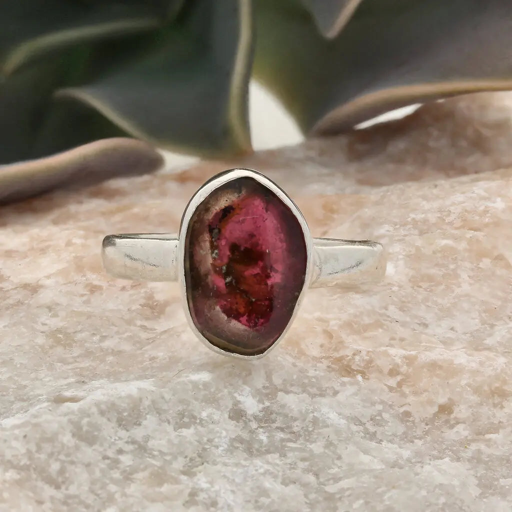Get your Natural Watermelon Tourmaline Slice Ring Set in 925 Silver online now or in store at Forever Gems in Franschhoek, South Africa