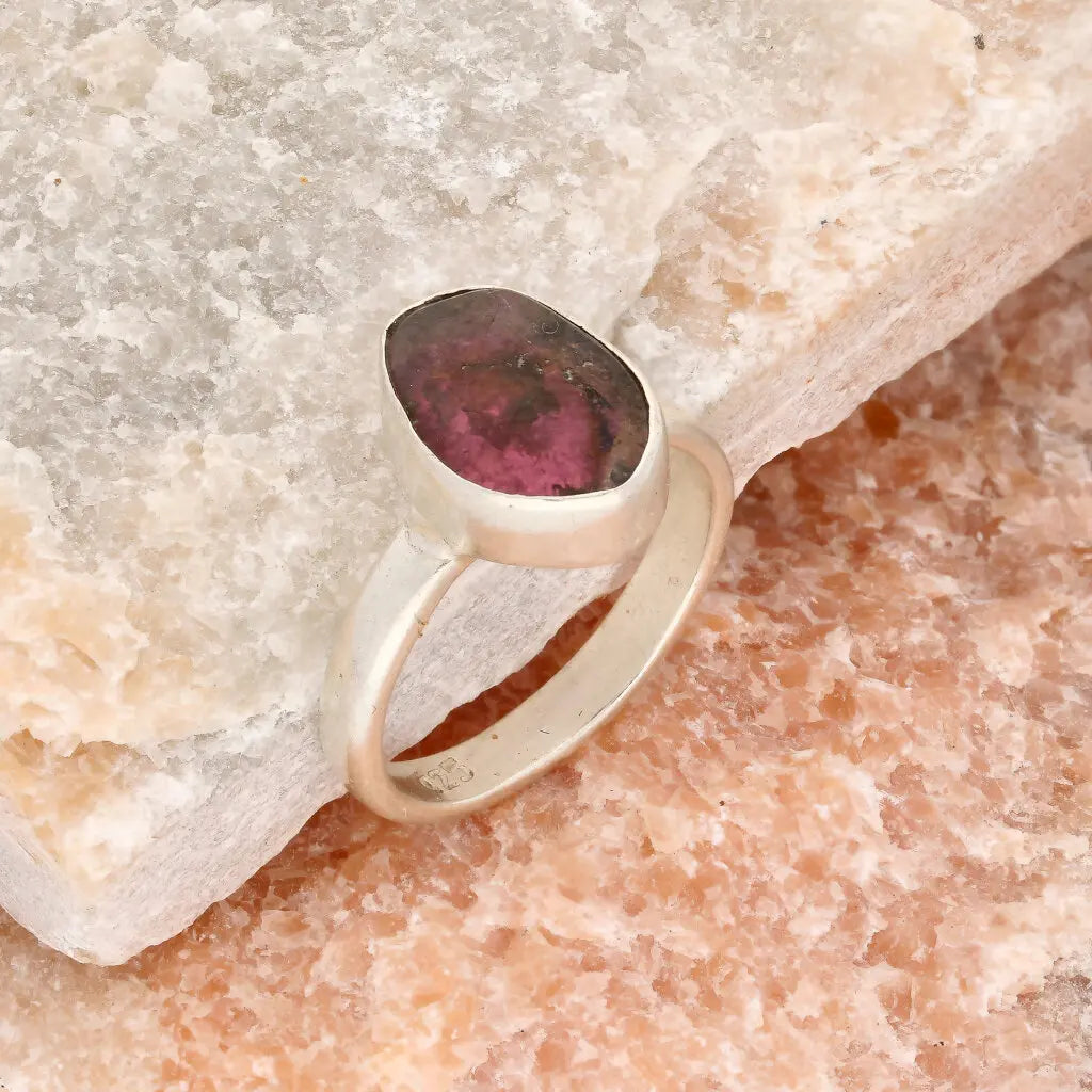 Get your Natural Watermelon Tourmaline Slice Ring Set in 925 Silver online now or in store at Forever Gems in Franschhoek, South Africa
