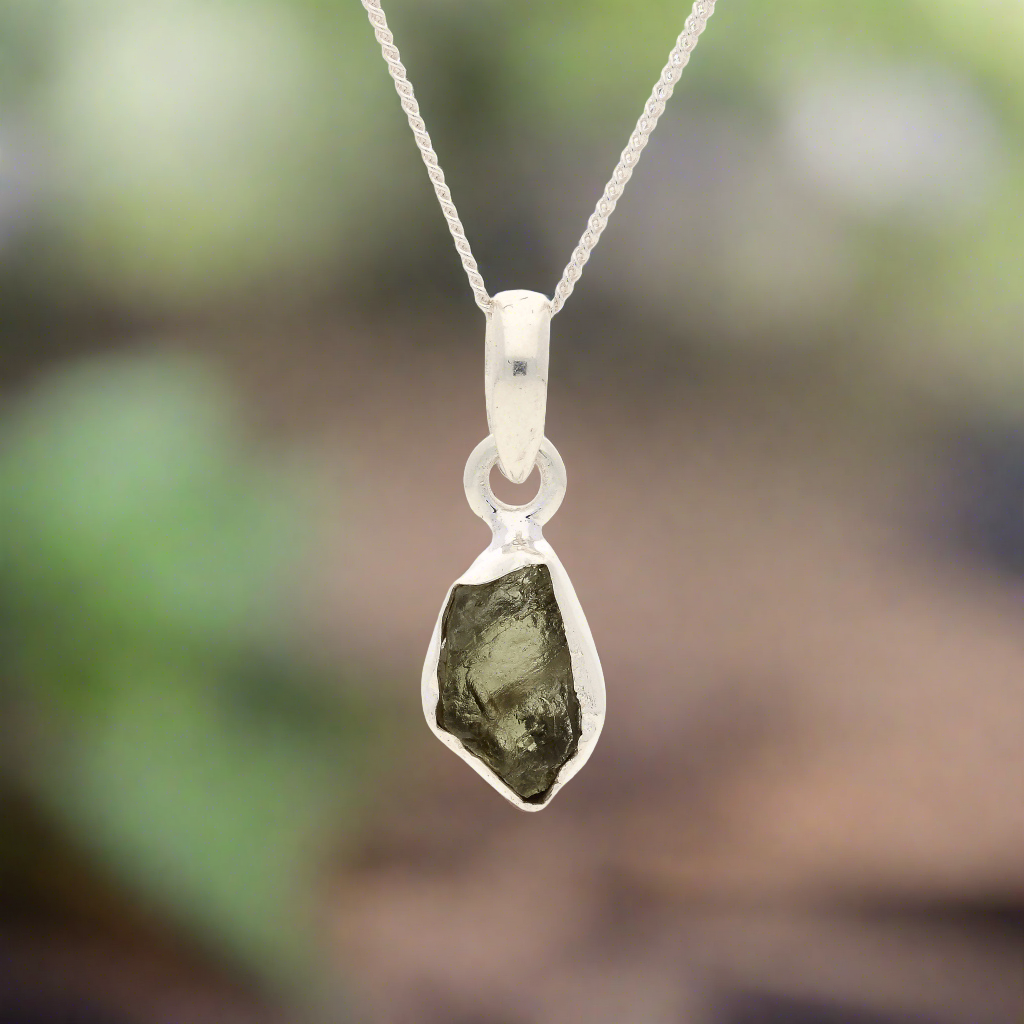 Buy your Rough Moldavite Silver Bezel Necklace online now or in store at Forever Gems in Franschhoek, South Africa