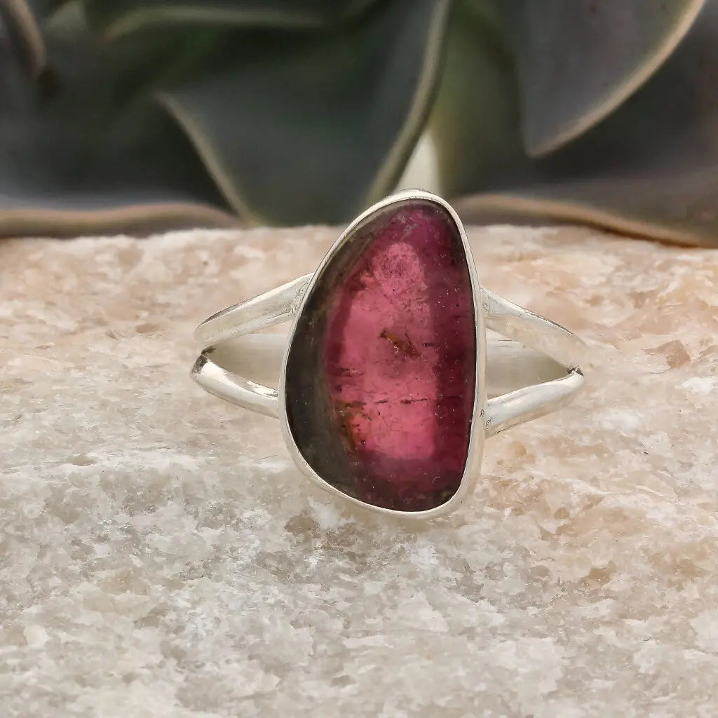Get your Natural Watermelon Tourmaline Slice Ring Set in 925 Silver online now or in store at Forever Gems in Franschhoek, South Africa