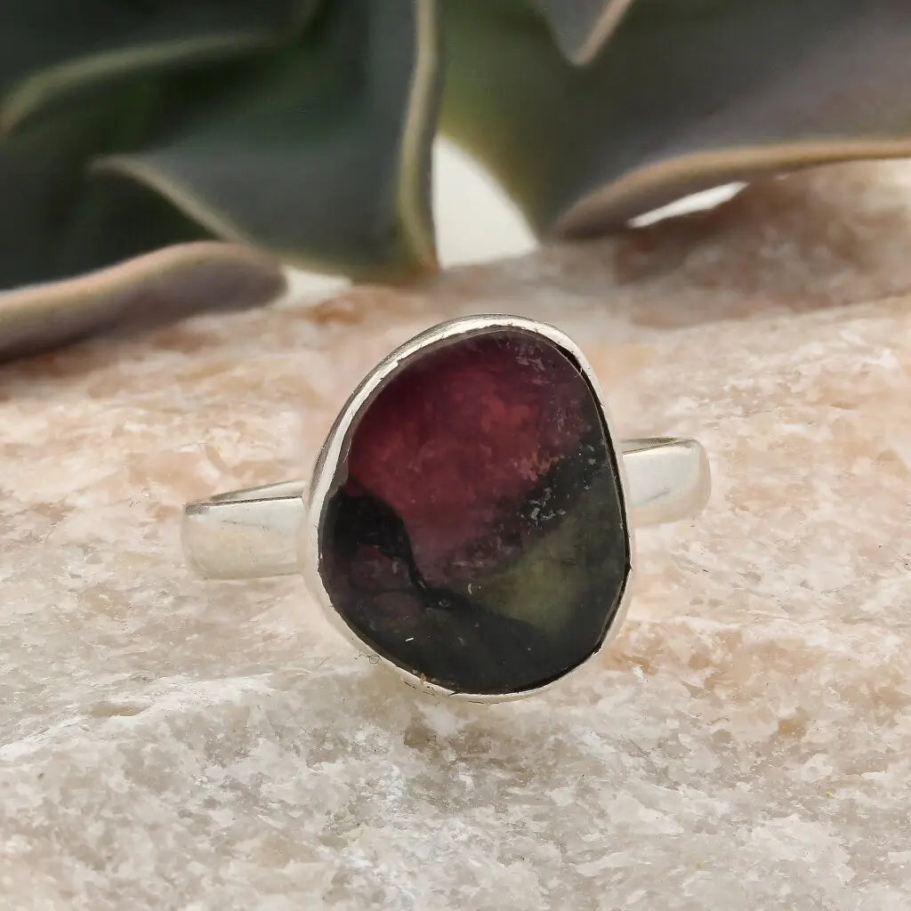 Get your Natural Watermelon Tourmaline Slice Ring Set in 925 Silver online now or in store at Forever Gems in Franschhoek, South Africa