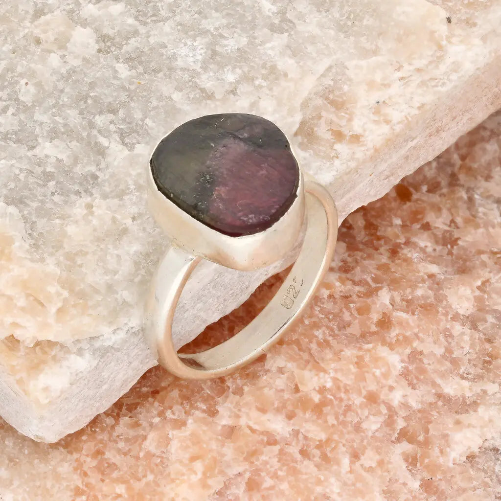 Get your Natural Watermelon Tourmaline Slice Ring Set in 925 Silver online now or in store at Forever Gems in Franschhoek, South Africa