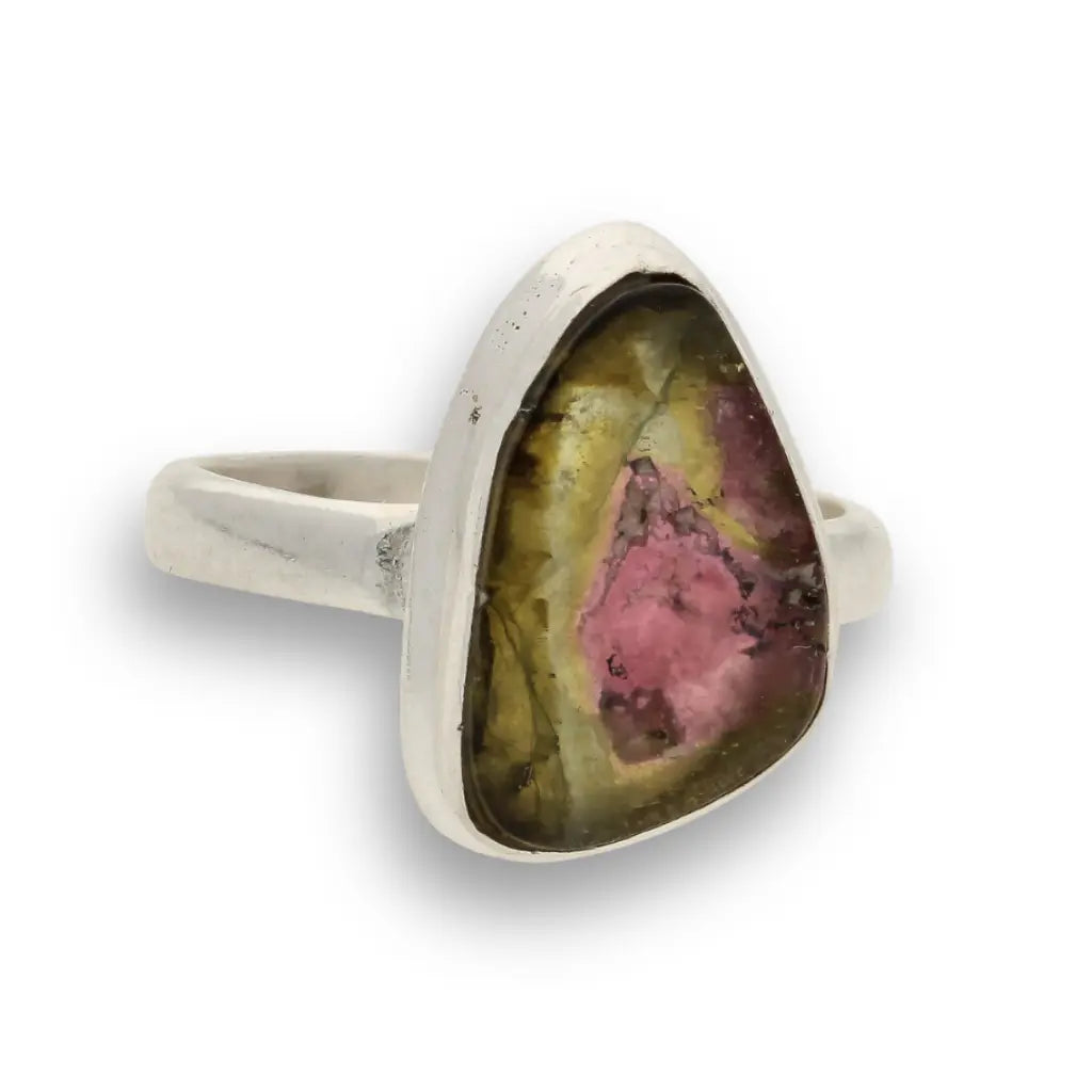 Get your Natural Watermelon Tourmaline Slice Ring Set in 925 Silver online now or in store at Forever Gems in Franschhoek, South Africa