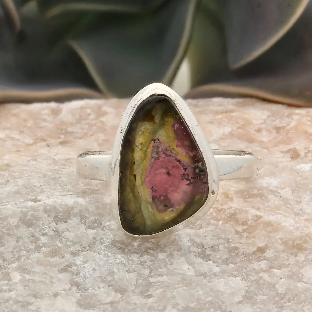 Get your Natural Watermelon Tourmaline Slice Ring Set in 925 Silver online now or in store at Forever Gems in Franschhoek, South Africa