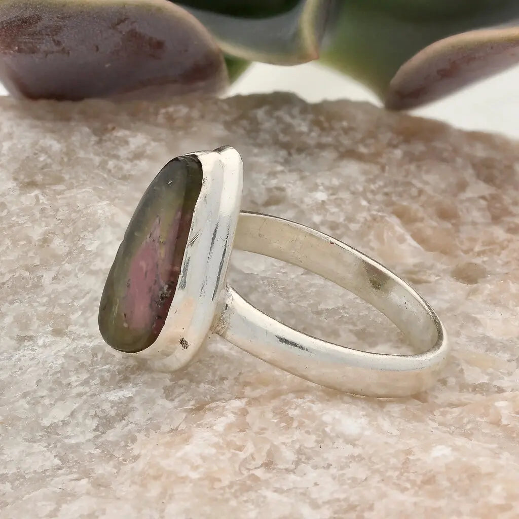 Get your Natural Watermelon Tourmaline Slice Ring Set in 925 Silver online now or in store at Forever Gems in Franschhoek, South Africa