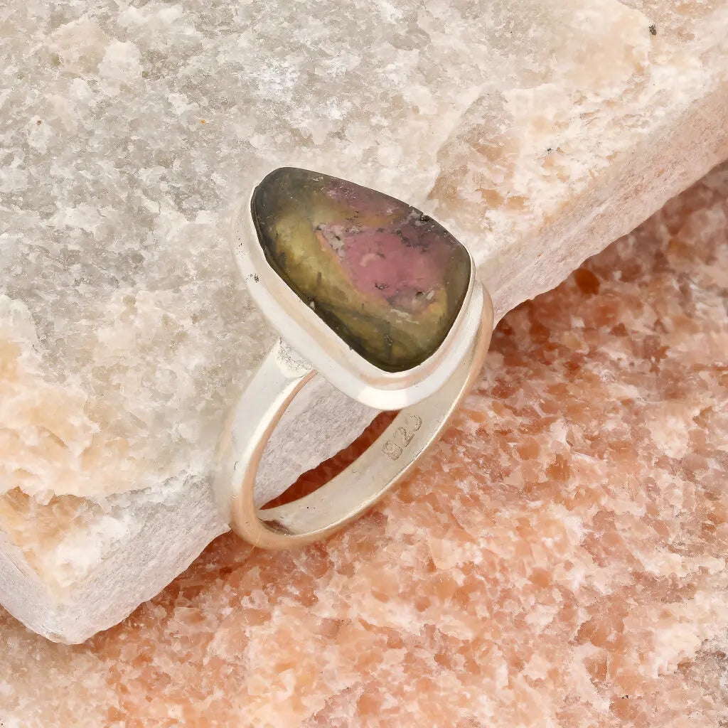 Get your Natural Watermelon Tourmaline Slice Ring Set in 925 Silver online now or in store at Forever Gems in Franschhoek, South Africa