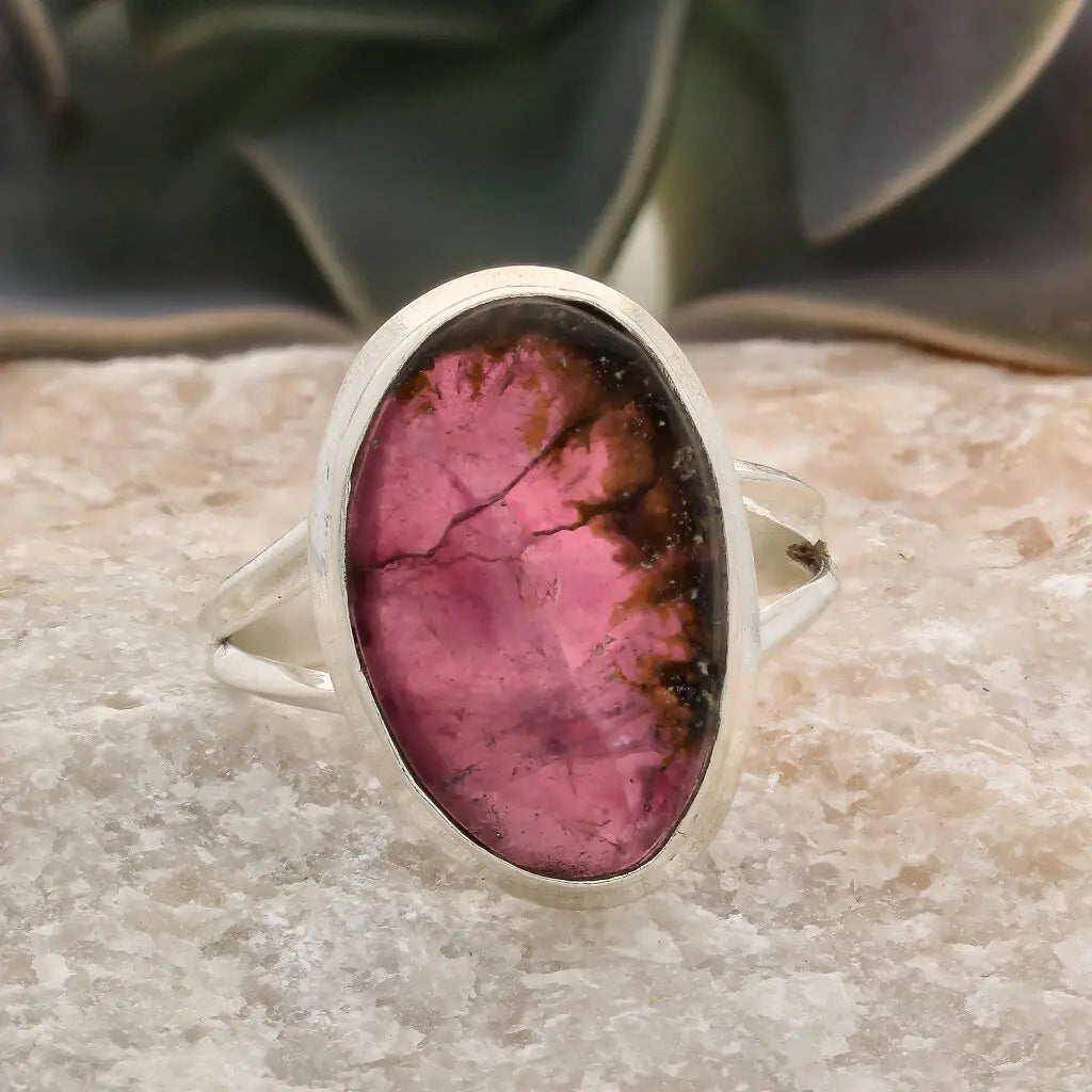 Get your Natural Watermelon Tourmaline Slice Ring Set in 925 Silver online now or in store at Forever Gems in Franschhoek, South Africa