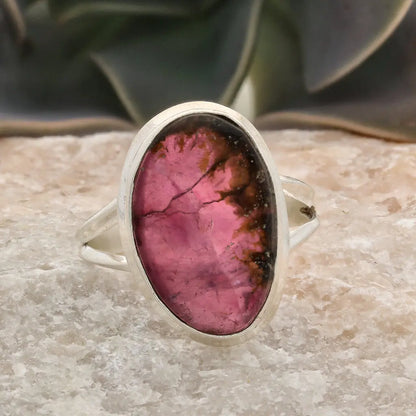 Get your Natural Watermelon Tourmaline Slice Ring Set in 925 Silver online now or in store at Forever Gems in Franschhoek, South Africa