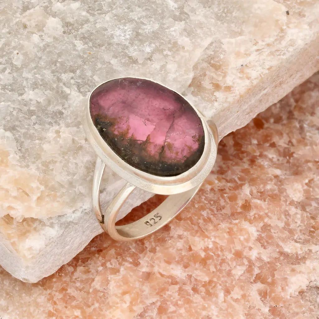 Get your Natural Watermelon Tourmaline Slice Ring Set in 925 Silver online now or in store at Forever Gems in Franschhoek, South Africa