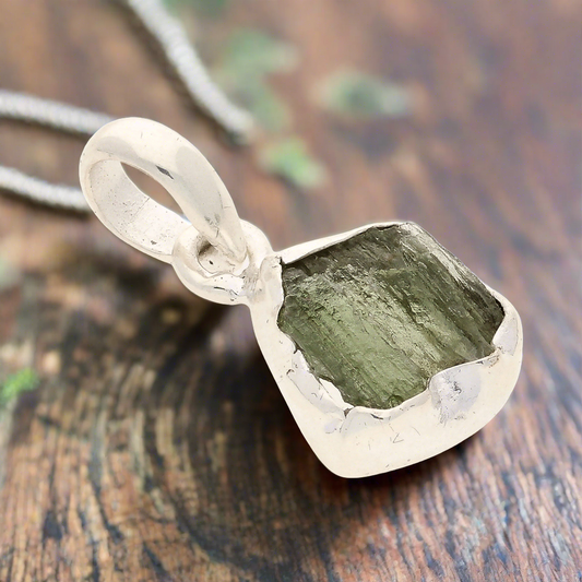 Buy your Rough Moldavite Handmade Silver Necklace online now or in store at Forever Gems in Franschhoek, South Africa