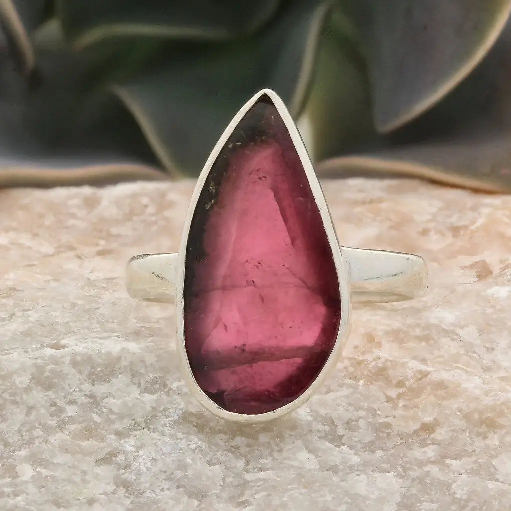 Get your Natural Watermelon Tourmaline Slice Ring Set in 925 Silver online now or in store at Forever Gems in Franschhoek, South Africa