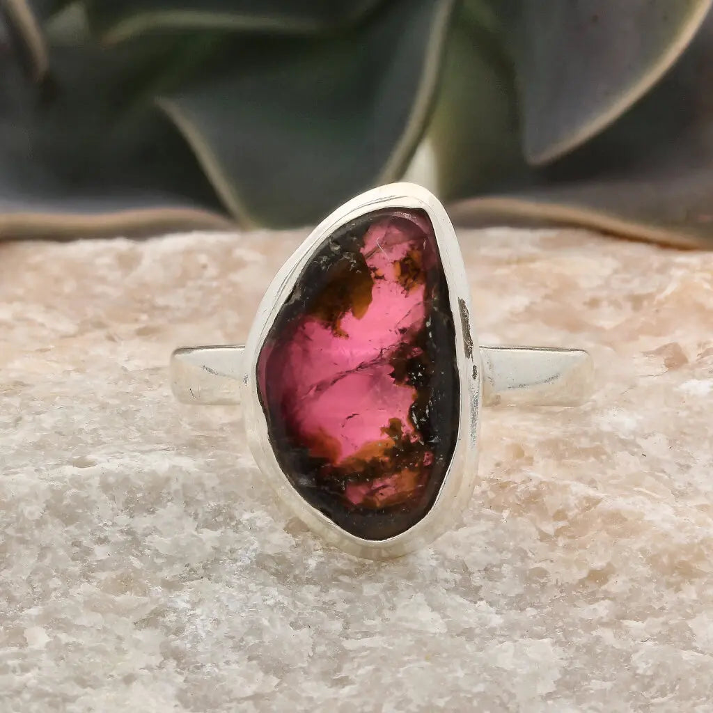 Get your Natural Watermelon Tourmaline Slice Ring Set in 925 Silver online now or in store at Forever Gems in Franschhoek, South Africa