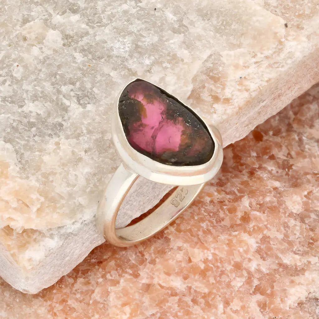 Get your Natural Watermelon Tourmaline Slice Ring Set in 925 Silver online now or in store at Forever Gems in Franschhoek, South Africa