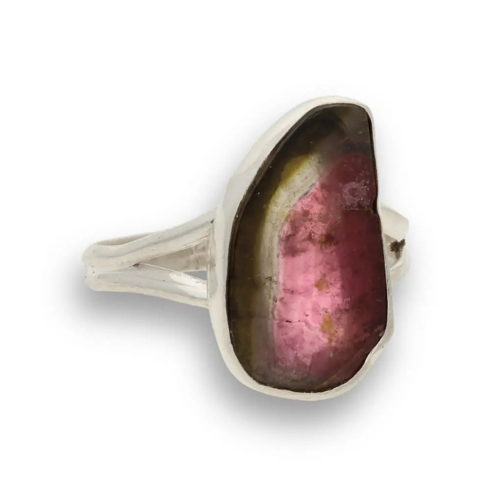 Get your Natural Watermelon Tourmaline Slice Ring Set in 925 Silver online now or in store at Forever Gems in Franschhoek, South Africa