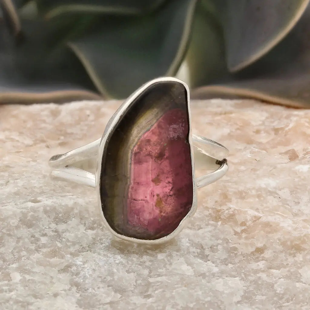 Get your Natural Watermelon Tourmaline Slice Ring Set in 925 Silver online now or in store at Forever Gems in Franschhoek, South Africa