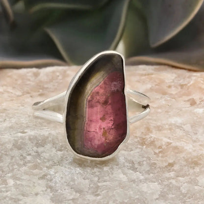 Get your Natural Watermelon Tourmaline Slice Ring Set in 925 Silver online now or in store at Forever Gems in Franschhoek, South Africa