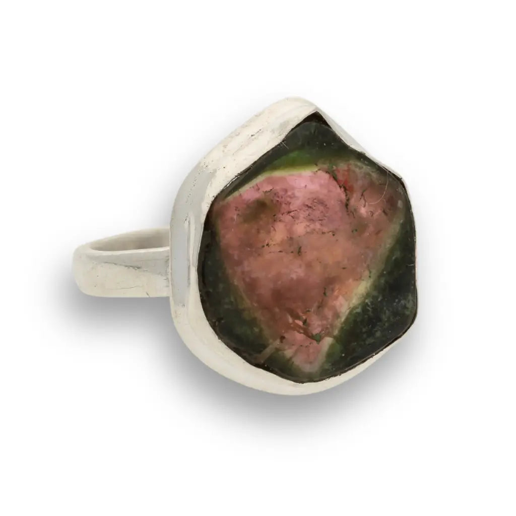 Get your Natural Watermelon Tourmaline Slice Ring Set in 925 Silver online now or in store at Forever Gems in Franschhoek, South Africa