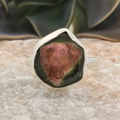 Get your Natural Watermelon Tourmaline Slice Ring Set in 925 Silver online now or in store at Forever Gems in Franschhoek, South Africa