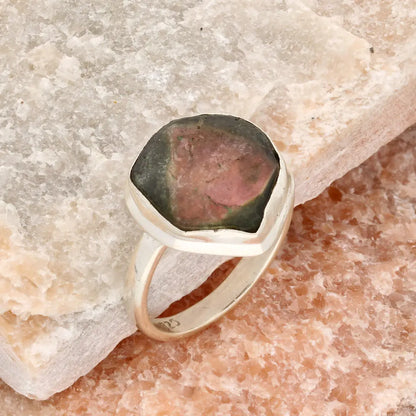 Get your Natural Watermelon Tourmaline Slice Ring Set in 925 Silver online now or in store at Forever Gems in Franschhoek, South Africa