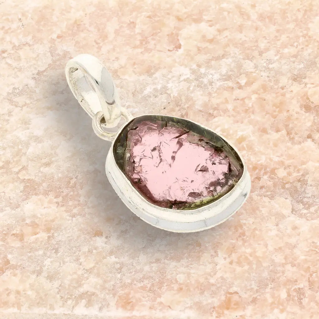 Get your Pink Watermelon Tourmaline Slice Necklace in Sterling Silver online now or in store at Forever Gems in Franschhoek, South Africa