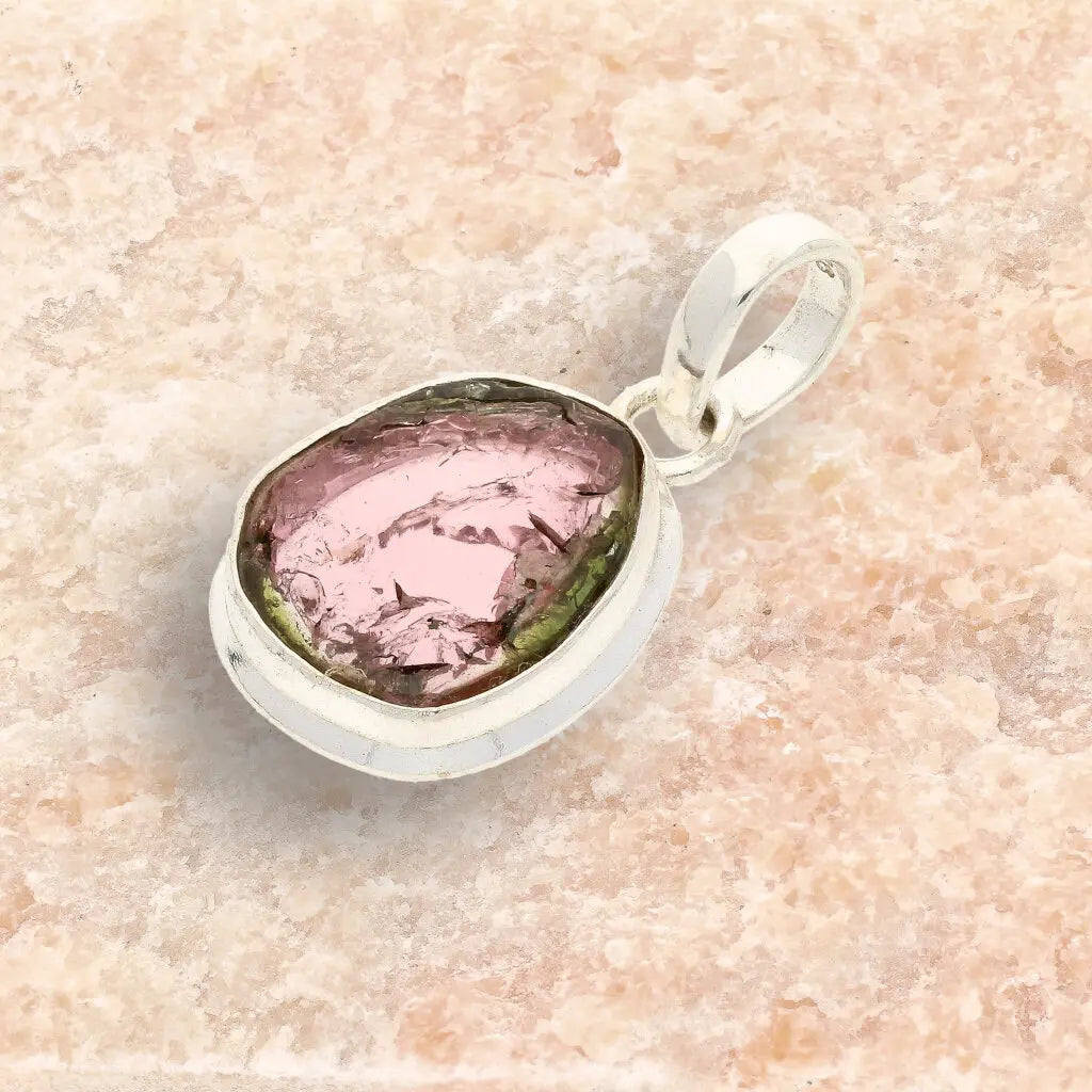 Get your Pink Watermelon Tourmaline Slice Necklace in Sterling Silver online now or in store at Forever Gems in Franschhoek, South Africa