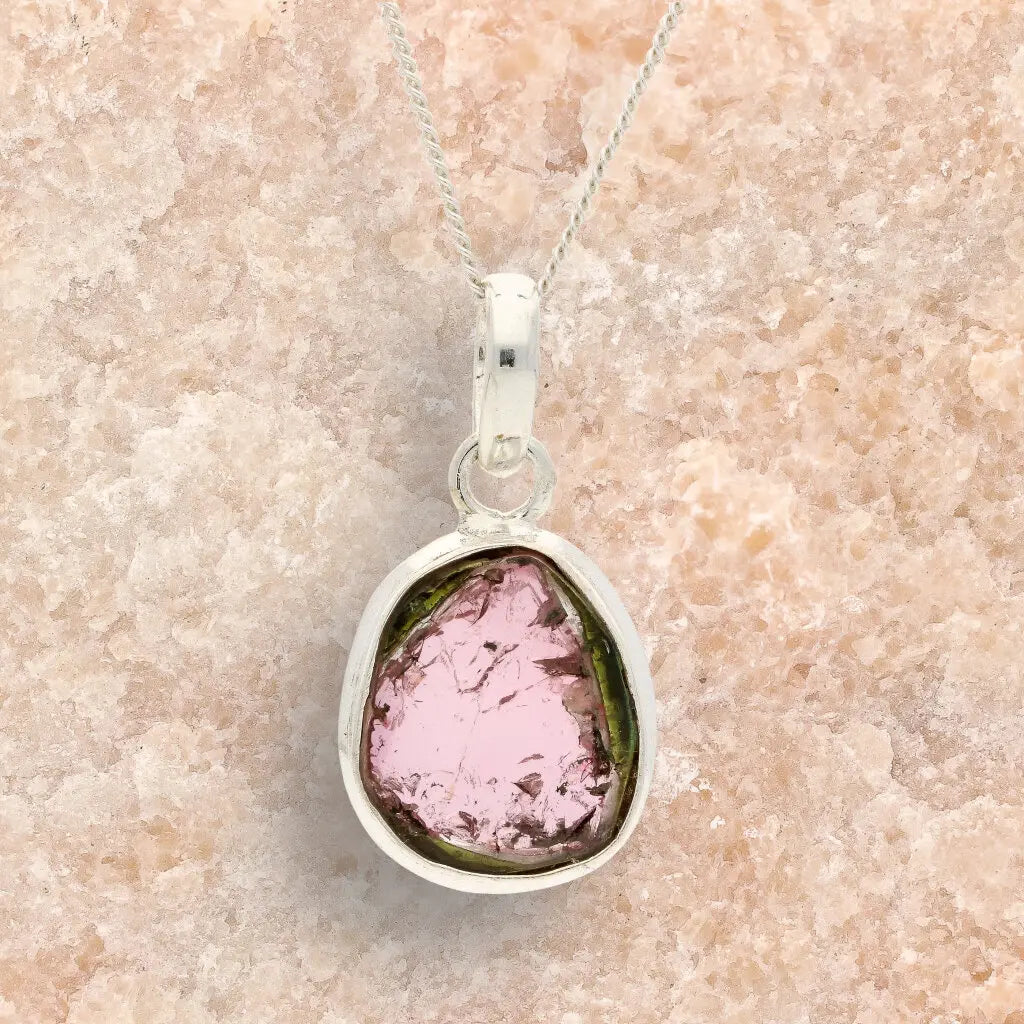 Get your Pink Watermelon Tourmaline Slice Necklace in Sterling Silver online now or in store at Forever Gems in Franschhoek, South Africa