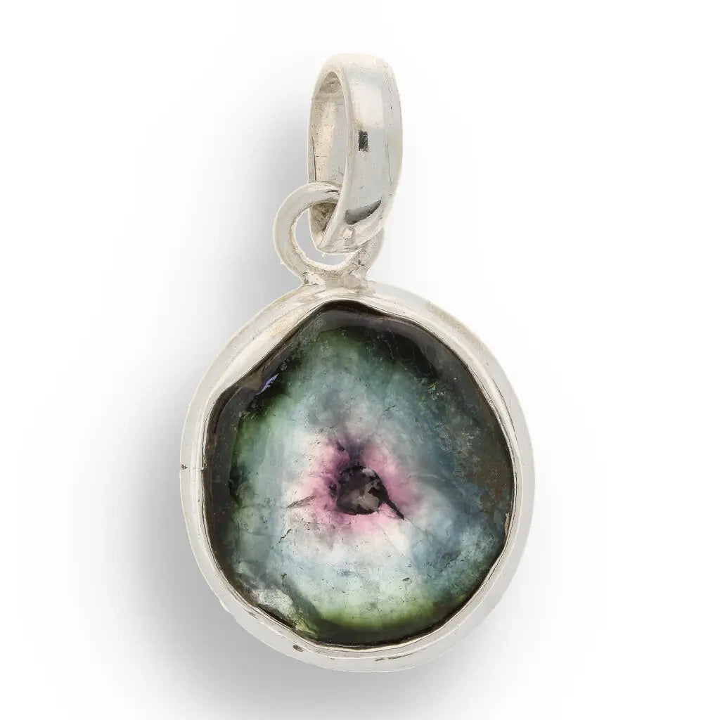 Get your Natural Watermelon Tourmaline Slice Necklace in Sterling Silver online now or in store at Forever Gems in Franschhoek, South Africa