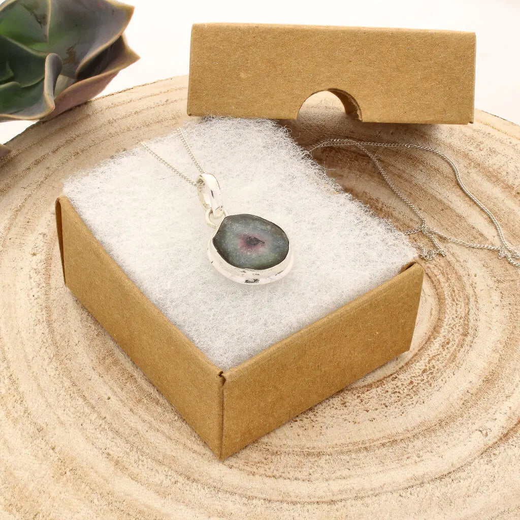 Get your Natural Watermelon Tourmaline Slice Necklace in Sterling Silver online now or in store at Forever Gems in Franschhoek, South Africa