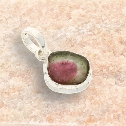 Get your Pink Watermelon Tourmaline Slice Pendant Necklace in Silver online now or in store at Forever Gems in Franschhoek, South Africa