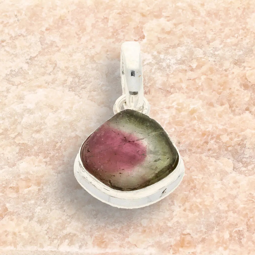 Get your Pink Watermelon Tourmaline Slice Pendant Necklace in Silver online now or in store at Forever Gems in Franschhoek, South Africa