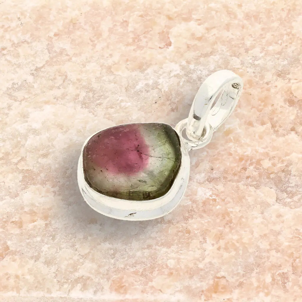 Get your Pink Watermelon Tourmaline Slice Pendant Necklace in Silver online now or in store at Forever Gems in Franschhoek, South Africa