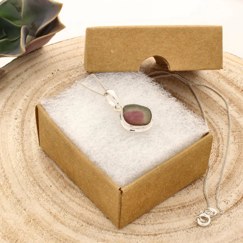 Get your Pink Watermelon Tourmaline Slice Pendant Necklace in Silver online now or in store at Forever Gems in Franschhoek, South Africa