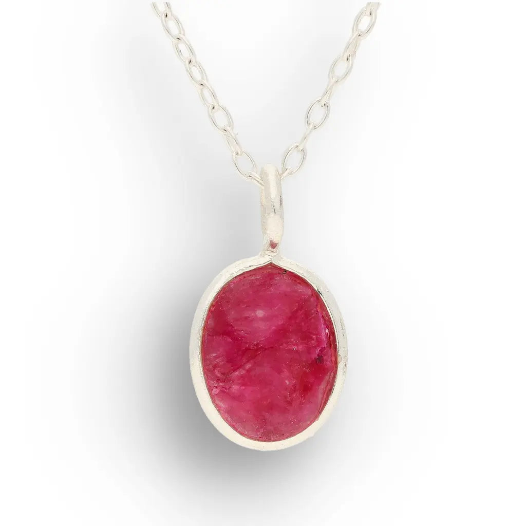 Oval Rubellite Sterling Silver Necklace – Pink Tourmaline Stone