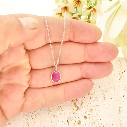 Oval Rubellite Sterling Silver Necklace – Pink Tourmaline Stone