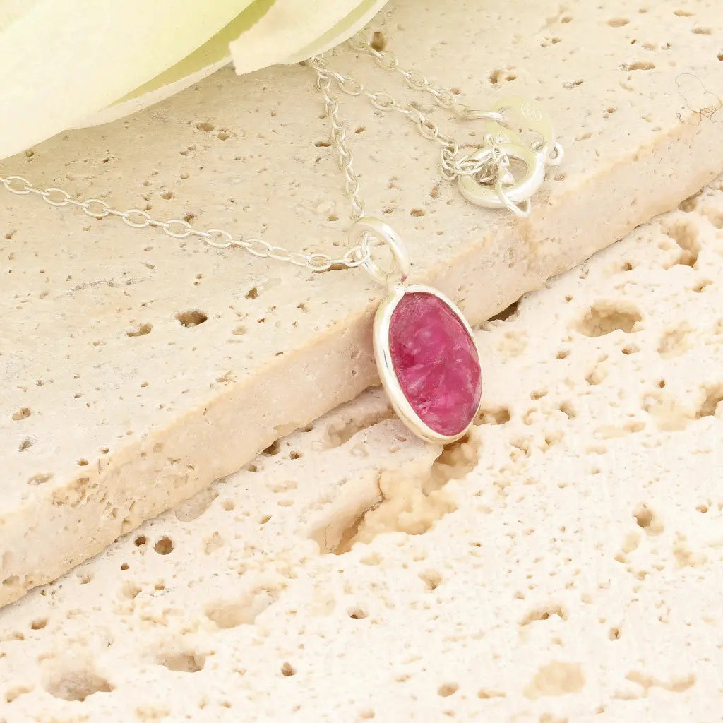 Oval Rubellite Sterling Silver Necklace – Pink Tourmaline Stone