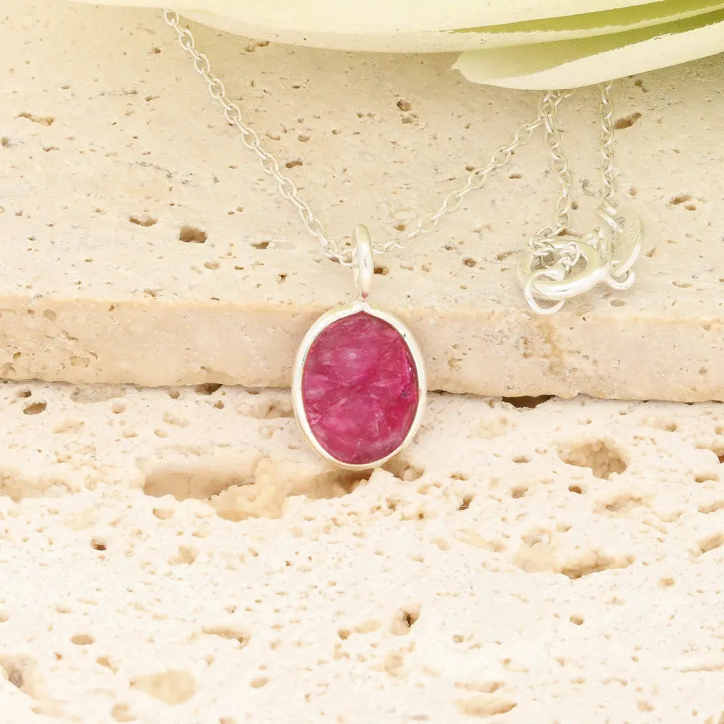 Oval Rubellite Sterling Silver Necklace – Pink Tourmaline Stone