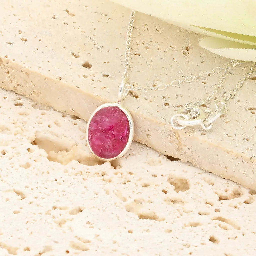 Oval Rubellite Sterling Silver Necklace – Pink Tourmaline Stone