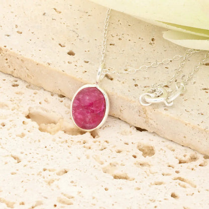 Oval Rubellite Sterling Silver Necklace – Pink Tourmaline Stone