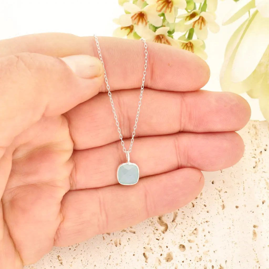 Blue Chalcedony Sterling Silver Necklace – Soft Aqua Stone