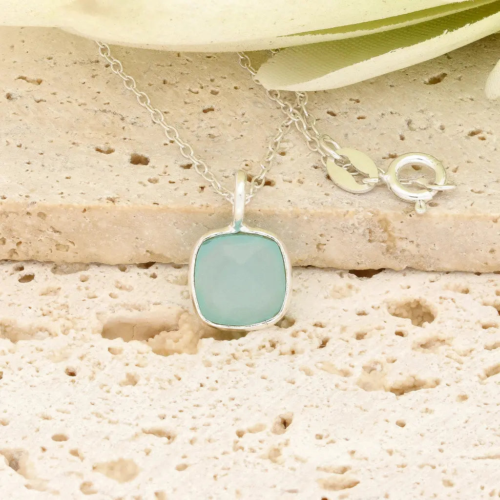 Blue Chalcedony Sterling Silver Necklace – Soft Aqua Stone