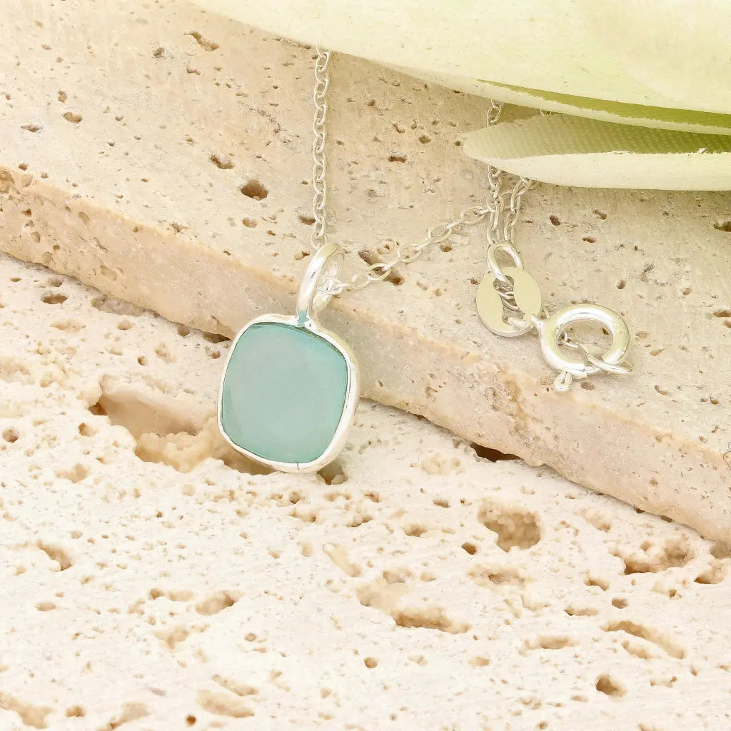 Blue Chalcedony Sterling Silver Necklace – Soft Aqua Stone
