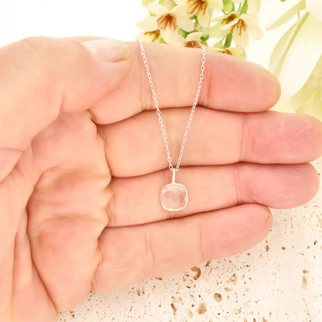 Quartz Sterling Silver Necklace – Elegant Square Gemstone