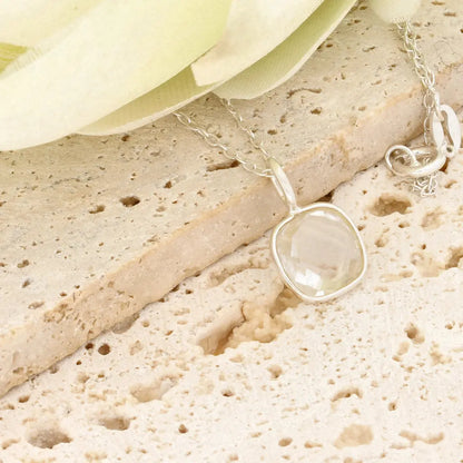 Quartz Sterling Silver Necklace – Elegant Square Gemstone