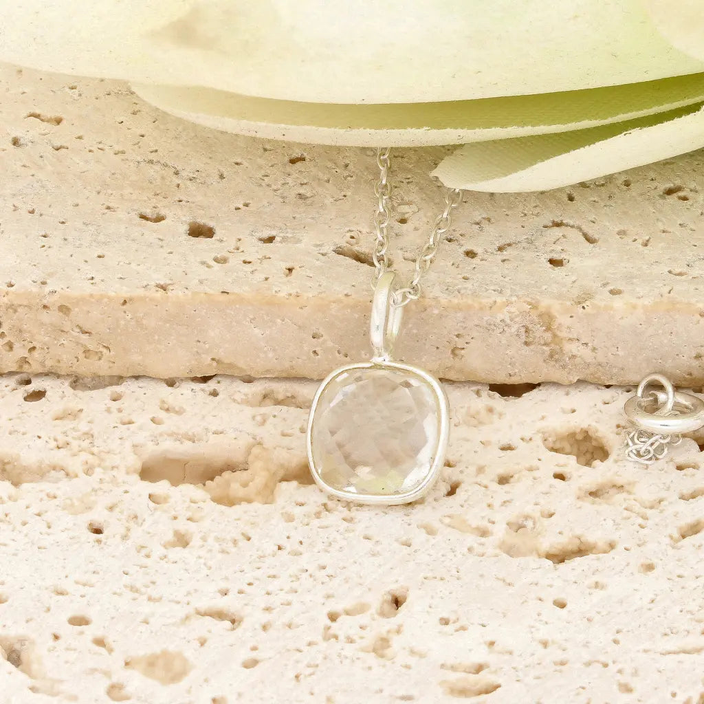 Quartz Sterling Silver Necklace – Elegant Square Gemstone