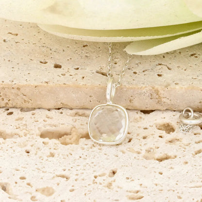 Quartz Sterling Silver Necklace – Elegant Square Gemstone