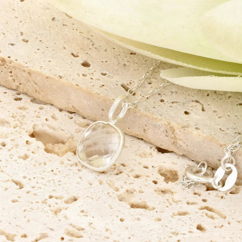 Quartz Sterling Silver Necklace – Elegant Square Gemstone
